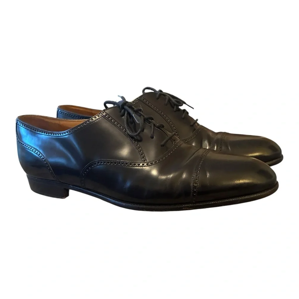 👞 Caporicci Handmade Italian Leather Cap-Toe Oxford Shoes - Black - Men’s 13M